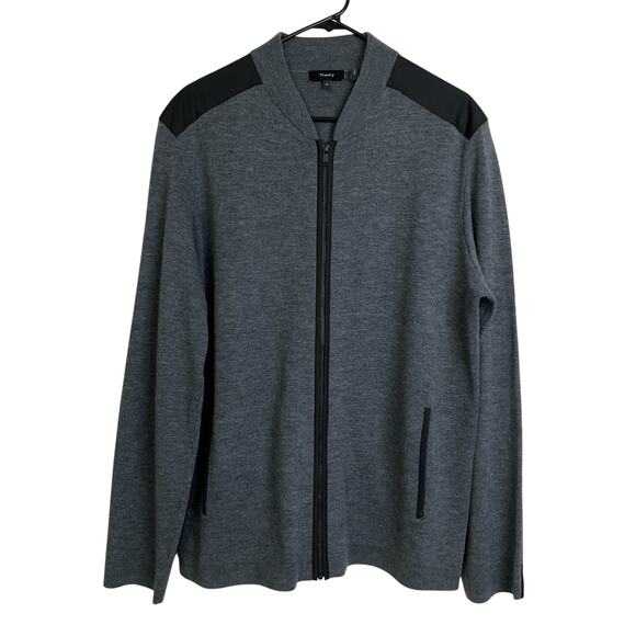 Theory Jacket Mens XL Gray Black Thadd D P Soft Luster Plus Full Zip Wool Blend - Picture 1 of 10